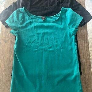 Ann Taylor Factory Teal and Black Short Sleeve Tops Medium